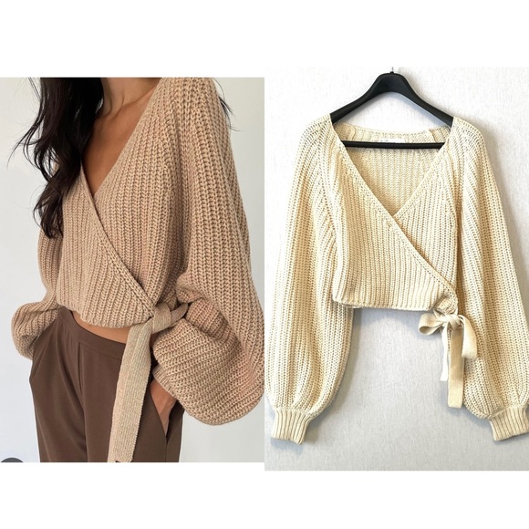 OAK + FORT Sweaters - Oak and Fort Wrap Cardigan with Balloon Sleeves